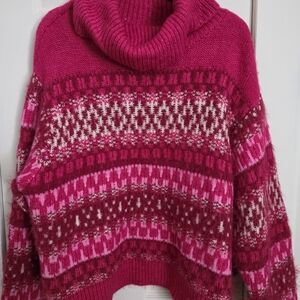 Universal Thread Fuchsia and Cream Cowl Neck Sweater